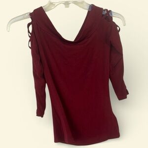 Express Burgundy Cold Shoulder Blouse